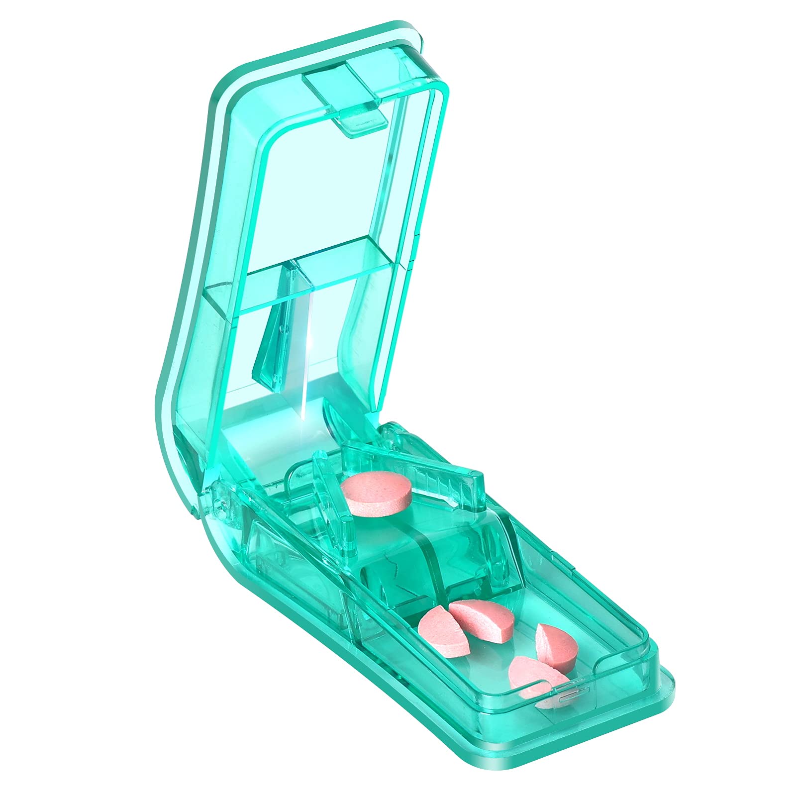 Pill Cutter, Pill Splitter with Blade and Storage Compartment for Small or Large Pills Cut in Half Quarter for Pills Tablets (Green)