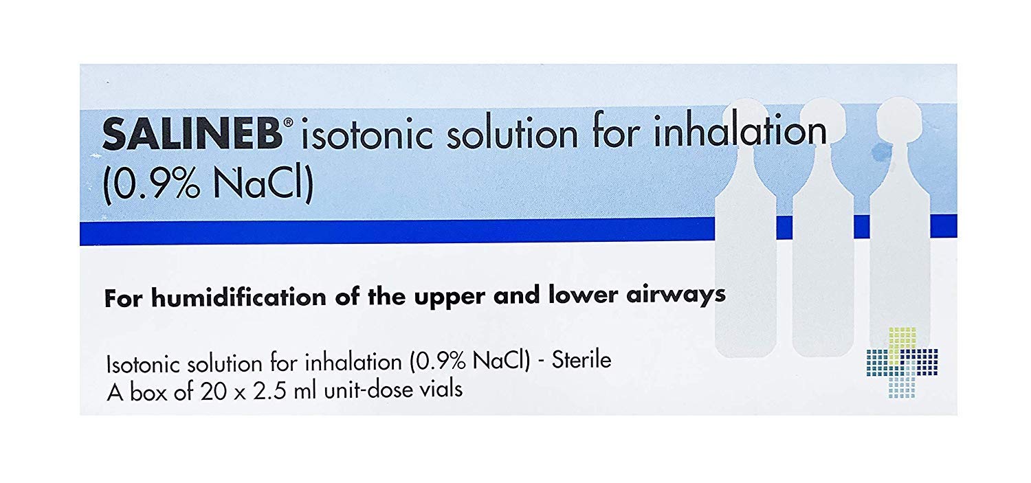 Isotonic 0.9% Sodium Chloride NaCl Inhalation Saline Solution humidifying Airway - 20 X 2.5ml Unit-dose vials