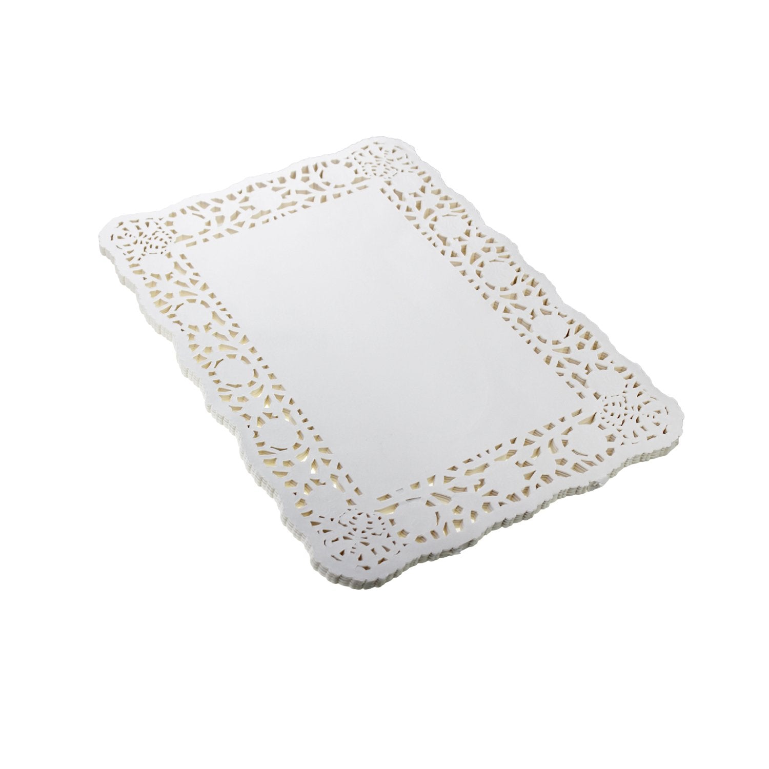 LJY 100 Pieces White Lace Rectangle Paper Doilies Cake Packaging Pads Wedding Tableware Decoration (10.5 x 14.5 inch)