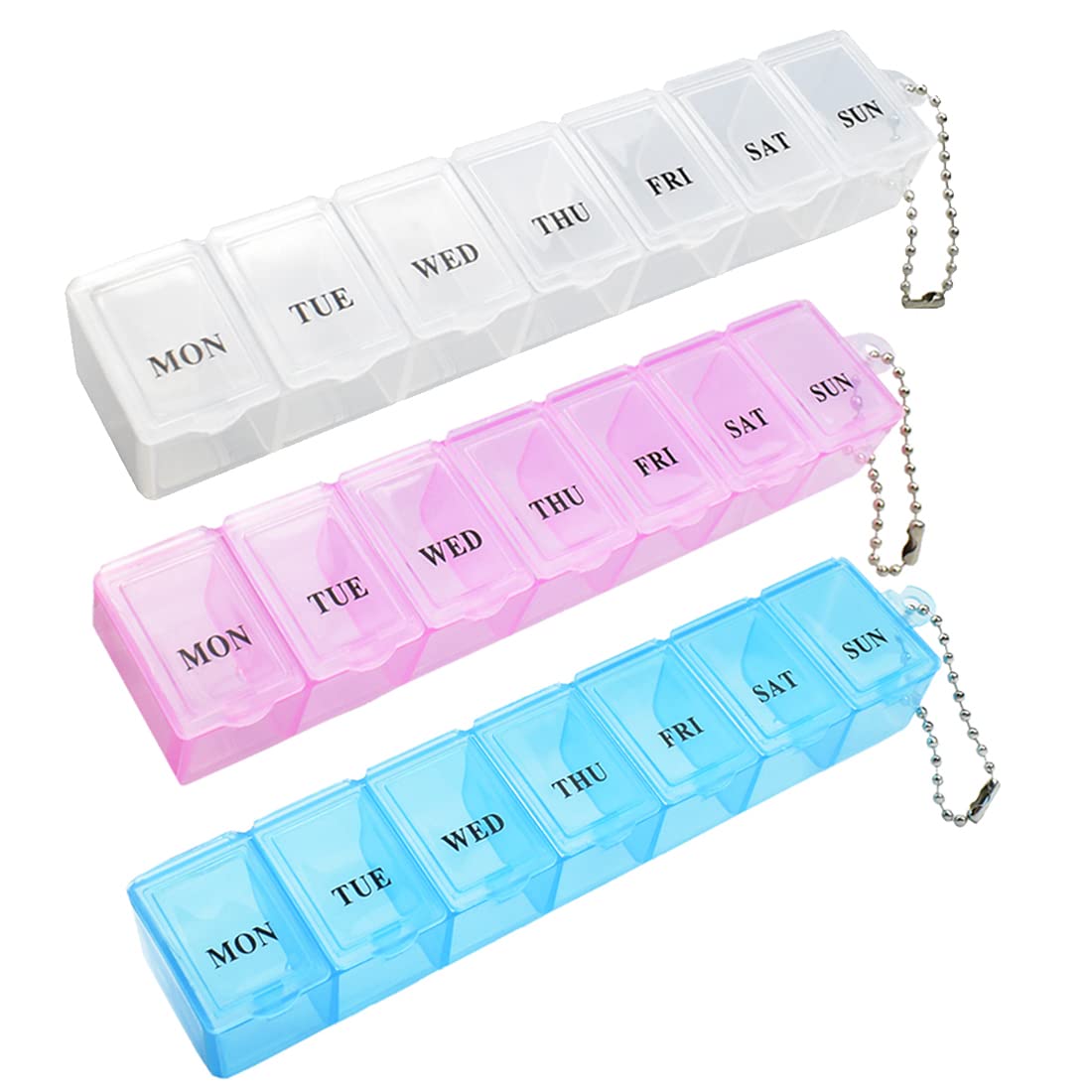 3 Pcs Pill Box Organiser 7 Day One Time a Day Pill Dispenser Storage Case for Medication Supplements Vitamins and Cod Liver Oil