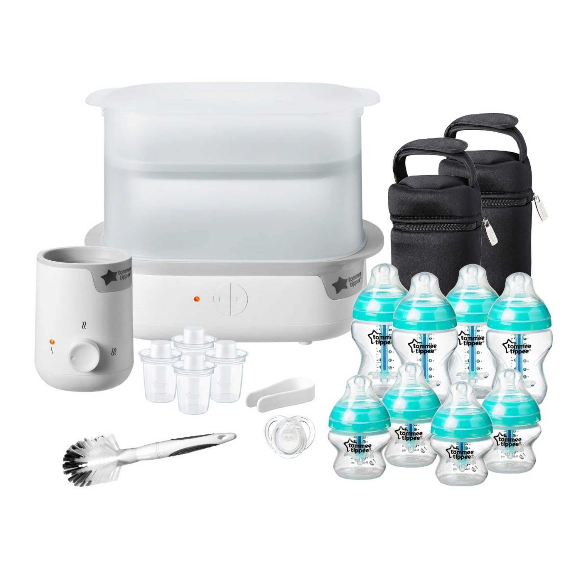 Tommee Tippee Anti-Colic Complete Feeding Set, Super-Steam Electric Steriliser, Baby Bottle and Food Warmer, Baby Bottles and Accessories
