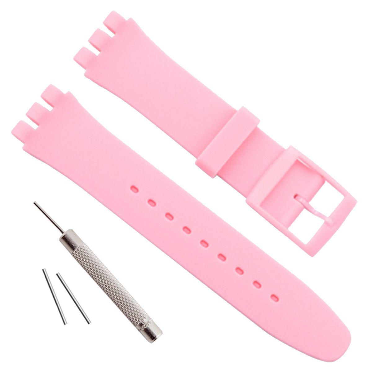 Replacement Waterproof Silicone Rubber Watch Strap Watch Band for Swatch (17mm 19mm 20mm) (19mm Light Pink)