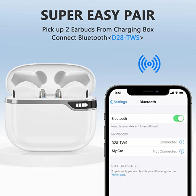 Wireless Headphones,Bluetooth Headphones in-Ear HiFi Stereo,Wireless Earphones Touch Control,Bluetooth Earphones Built-in Microphone, IPX5 Waterproof Sport Wireless Earbuds,USB-C Charge Headset White