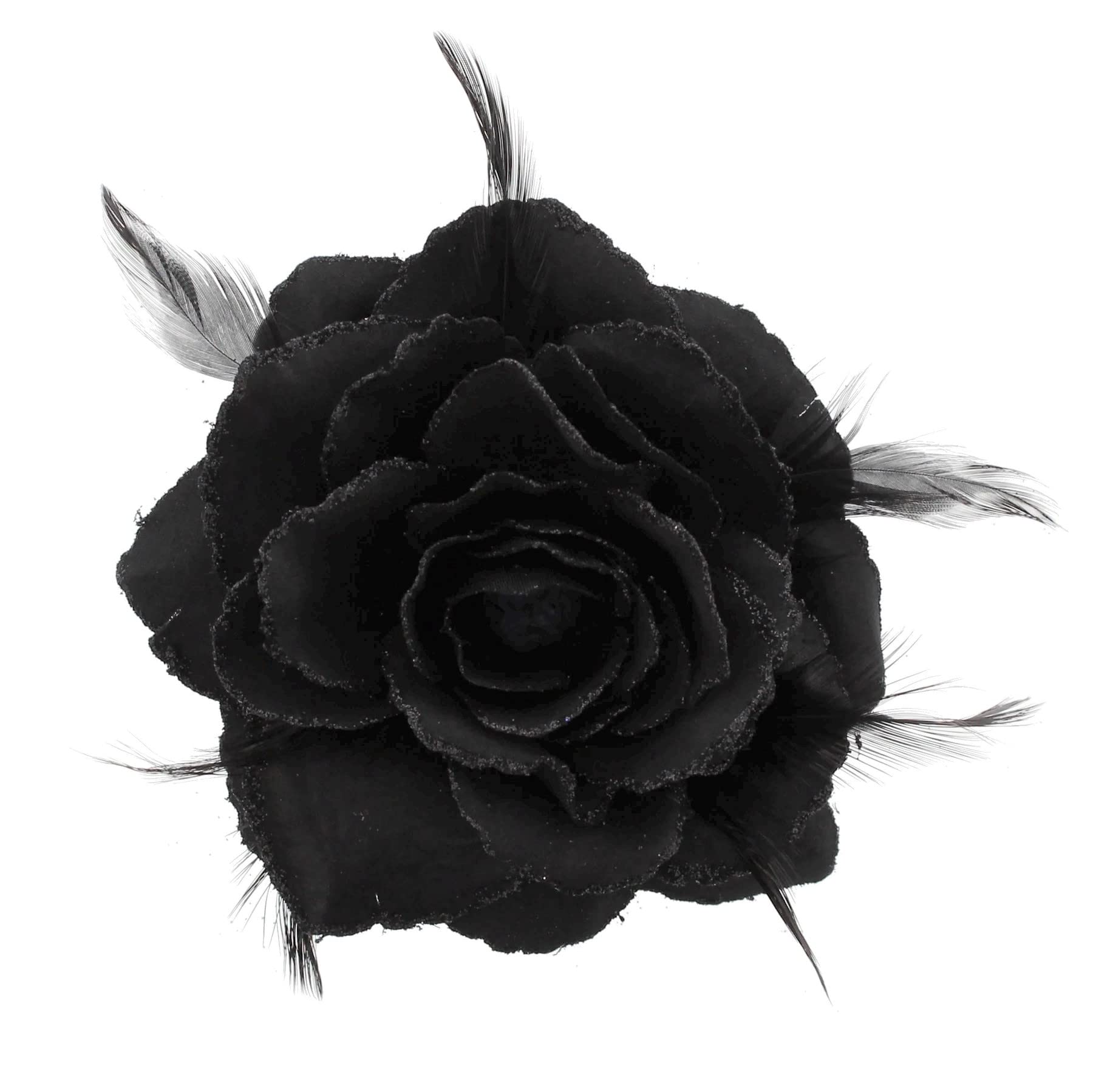 Topkids Accessories Rose Flower Hair Clip Hairband Brooch Safety Pin Hairpin Floral Corsage Fascinator Hair Band Aligator Beak Grip for Women & Girls Wedding Prom Party Special Occasion (Black)