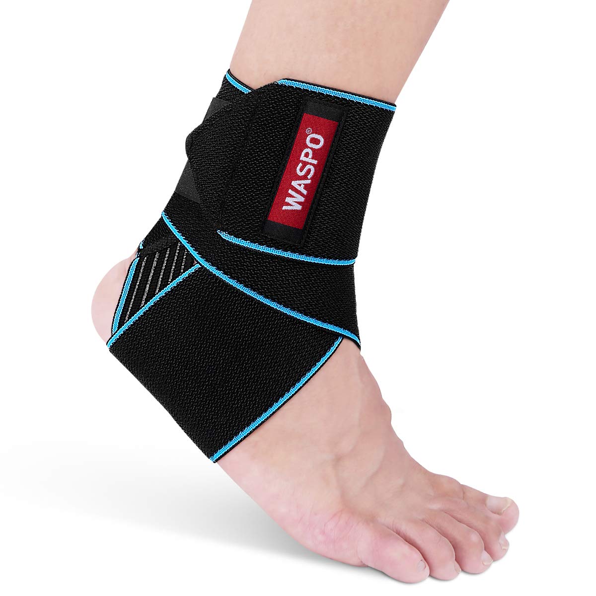 WASPO Ankle Support Brace - Adjustable Ankle Brace Wrap Strap for Sports Protect, Plantar Fasciitis, Achilles tendonitis, Ligament Damage, Injury Recovery, One Size for Men Women 1 PC Blue