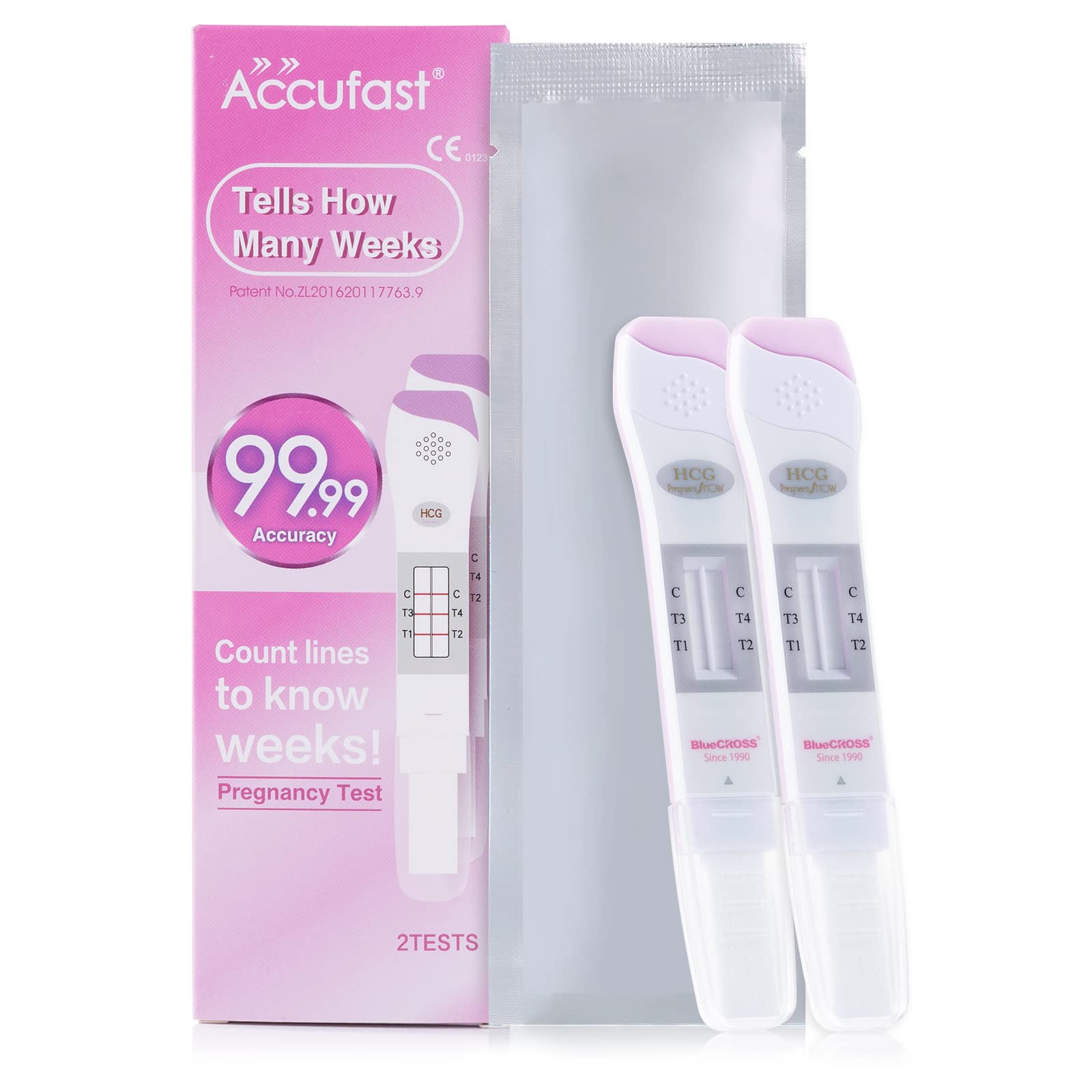 Accufast Pregnancy Test for Early Detection with Week Indicator to Tell You How Many Weeks Pregnant, hCG Urine Test with 99.99% Accurate & Quick Result (2 Tests)