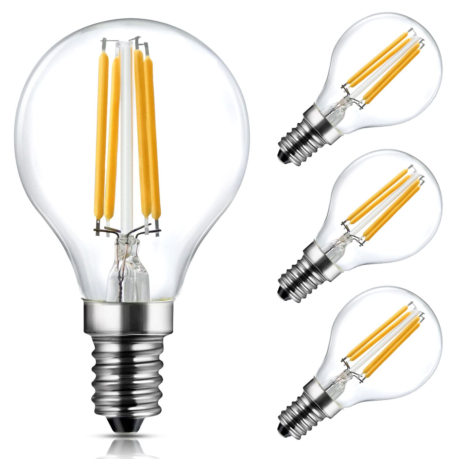 E14 LED Vintage Golf Ball SES Filament Bulb, Non-Flicker & No Buzzling Dimmable G45 Glass Globe Bulb 4W, 40W Equivalent, 2700K Warm White 400LM, LangPlus+ Small Edison Screw LED Bulbs, 4Pack(E14 G45)