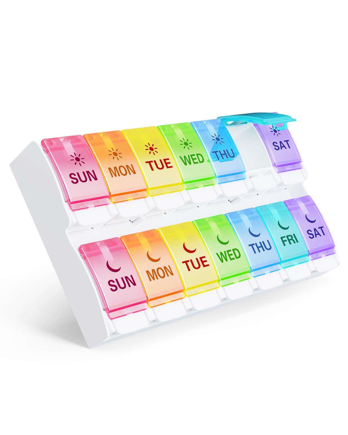 Amazon Brand – Eono 7 Day Pill Box Organiser AM PM - Pop Open Weekly Large Pill Box Case With 14 Large Compartments - 2 Times a Day