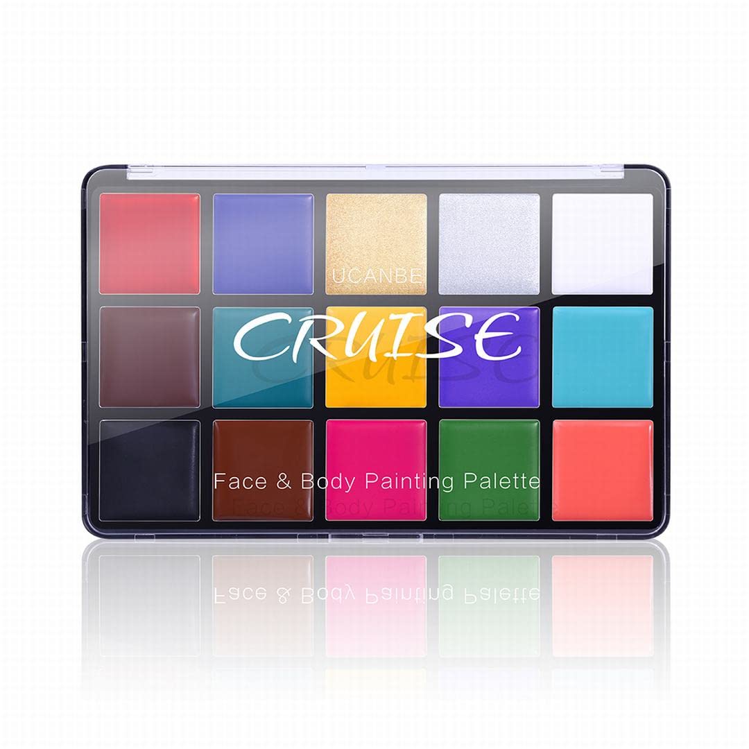 UCANBE Face Body Paint Oil Professional 15 Colors FX Makeup Palette- Non Toxic Hypoallergenic Safe Facepaints for Adults - Ideal for Halloween Cosplay Costumes Parties and Festivals