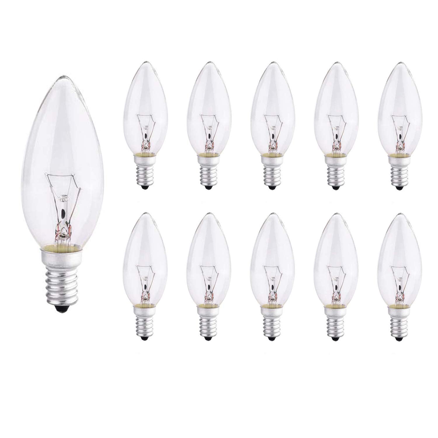 Litbulbs 10 Pack Edison Screw Candle Light Bulbs 40W Dimmable Clear Candle SES/E14 Small Screw Chandelier Bulbs 2700K Warm White, 410LM, 240V