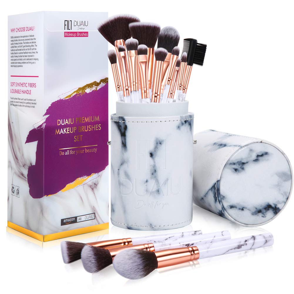 Makeup Brushes DUAIU Makeup Brush Set Professional 15-Piece Marble Make Up Brushes for Foundation Brush Powder Concealers and Eyeshadow Brush with Exquisite Marble Bucket Gift Box