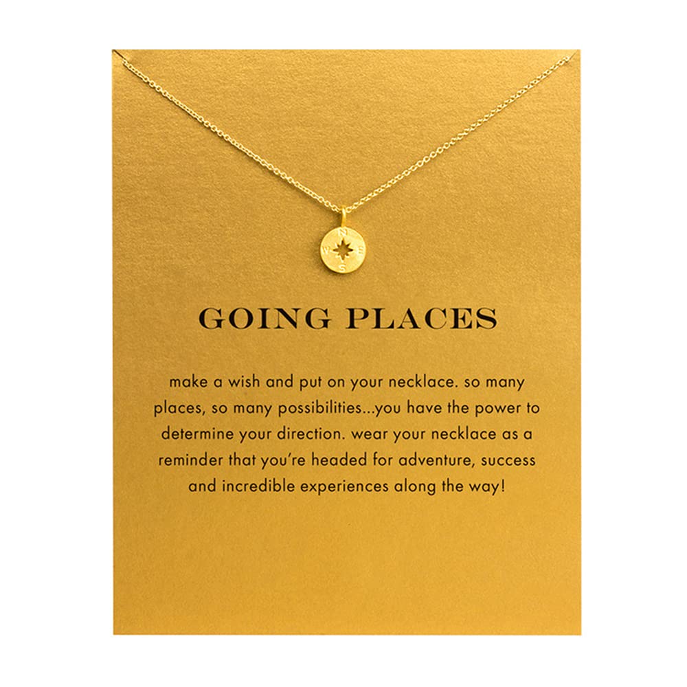 Friendship Gold Sun Compass Necklace Good Luck Elephant Pendant Chain Necklace with Message Card Gift Card