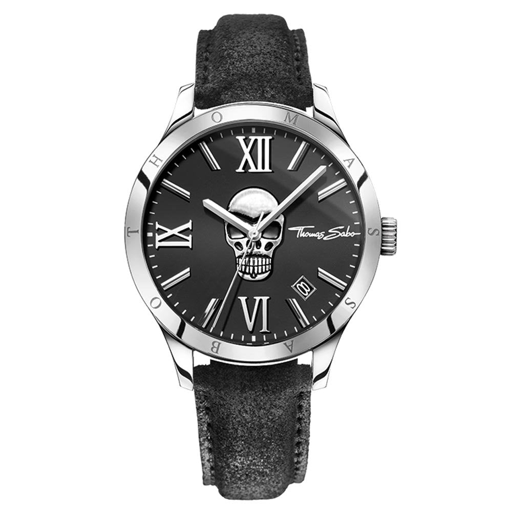 Thomas Sabo Men Watch Rebel Icon Skull Analogue Quartz Leather WA0210-218-203-43 MM