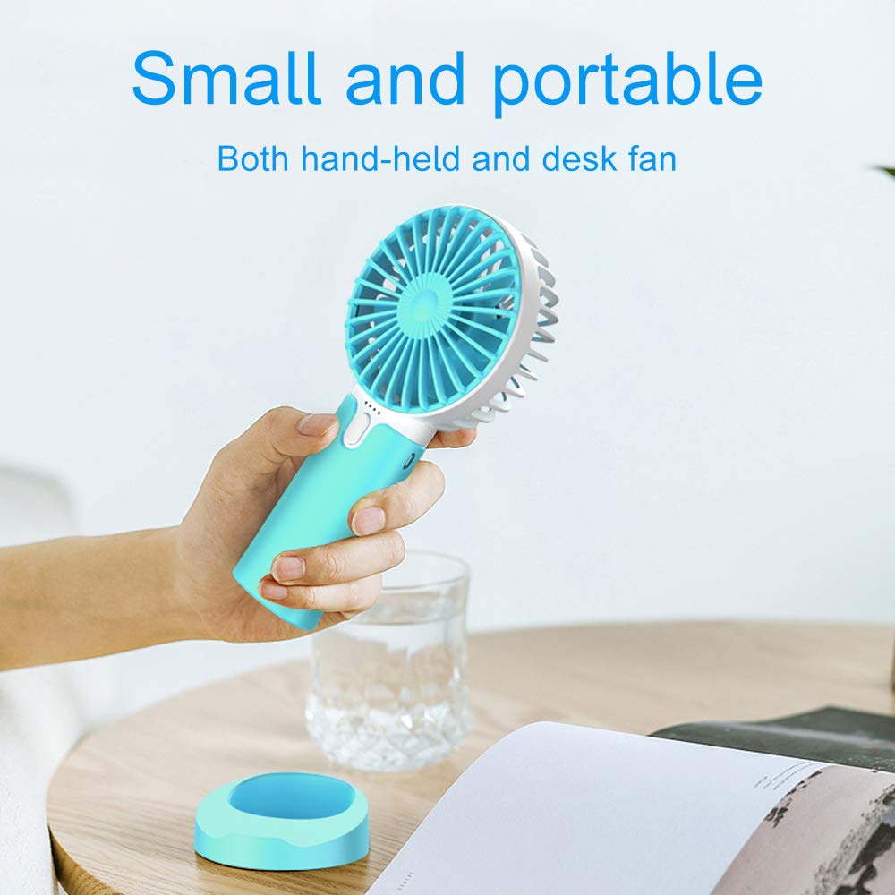 EasyULT Mini Handheld Portable Fan, USB Desk Table fan with Rechargeable 5200 mAh & Fan Base, Cooling Electric Fan 3 Speeds Desktop Hand Fan for Home Office Travel -White