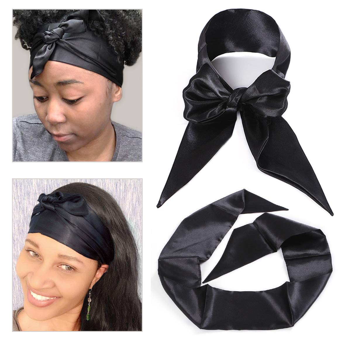 Leeven Satin Edge Scarf for Lace Front Wig Hair Glue Brushed Laying Soft Black Edge Styling Scarves 2Pcs Silky Edge Styling Scarf Frontal Headband for Woman