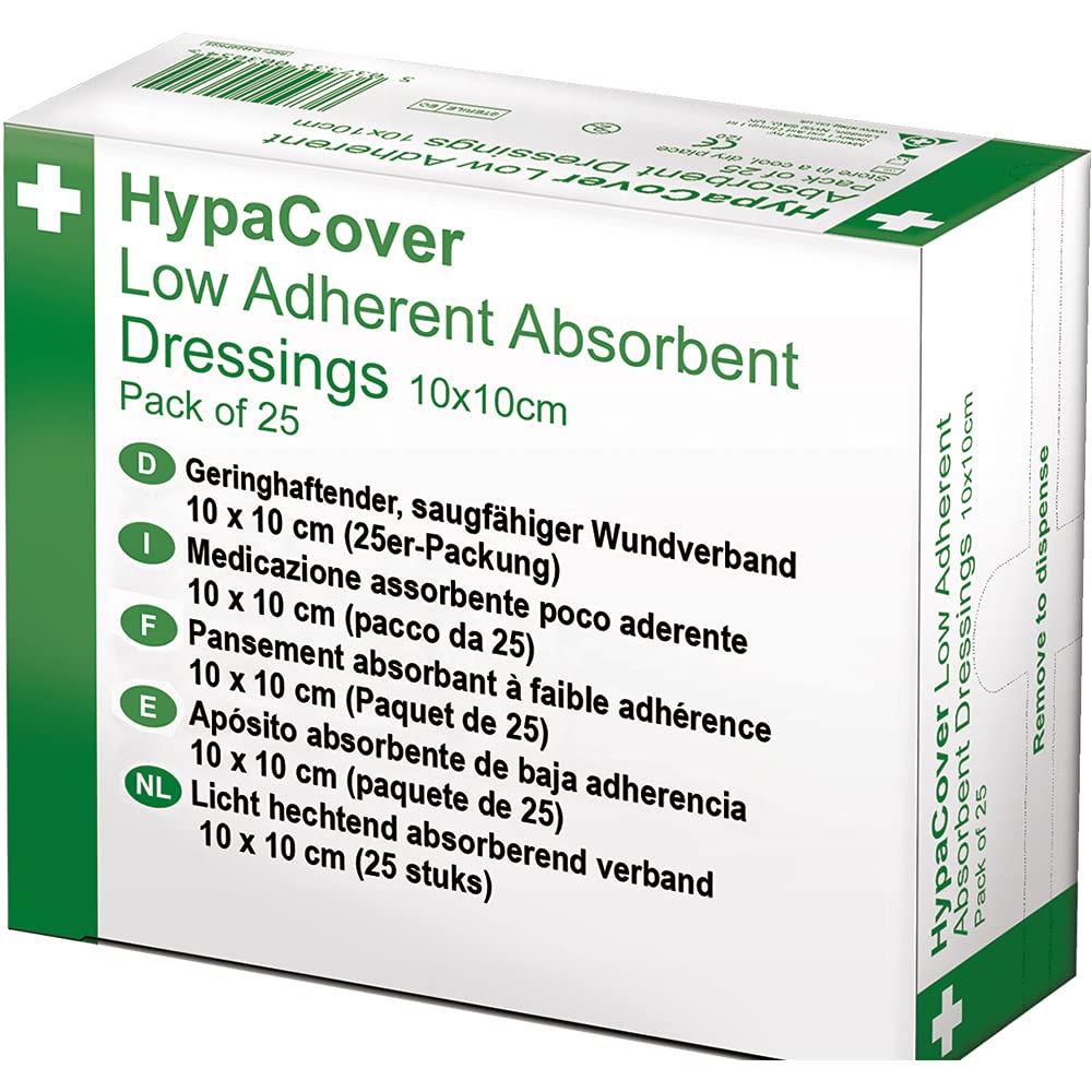 HypaCover Low Adherent Dressing Pads for Wounds Absorbent Dressing, 5x5cm (Pack of 25)