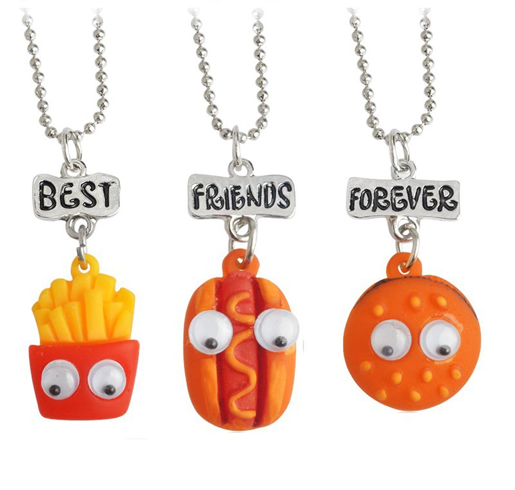 Elegant Rose Set of 3 Units Alloy Necklaces Best Friends Forever and Ever Hamburger Hot Dog Potato Creative Friendship Gift for Friends Girls