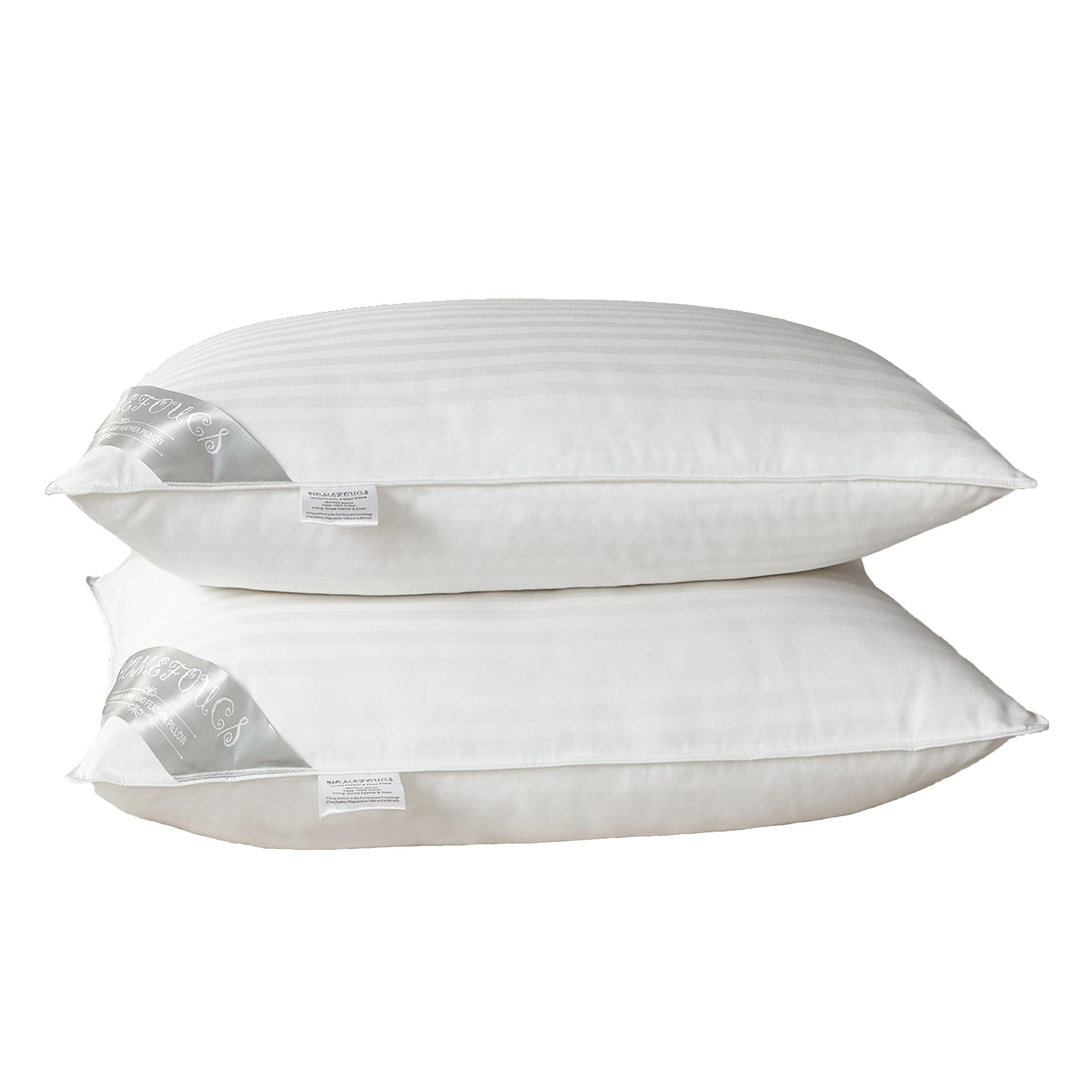 Luxury Goose Feather and Down Pillows, pack of 2 100% Cotton Shell, Non-allergenic & Anti dust mite, Soft Hotel Quality Pillows (40% Down)