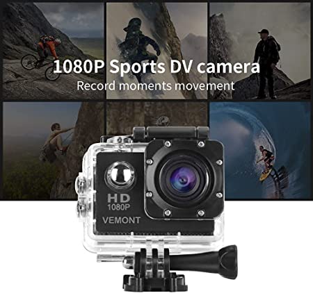 VEMONT Full HD 2.0 Inch Action Camera 1080P 12MP Sports Camera Action Cam Underwater 30m/98ft Waterproof Camera and Mounting Accessories Kit for Diving/Bicycle/Climbing/Swimming etc