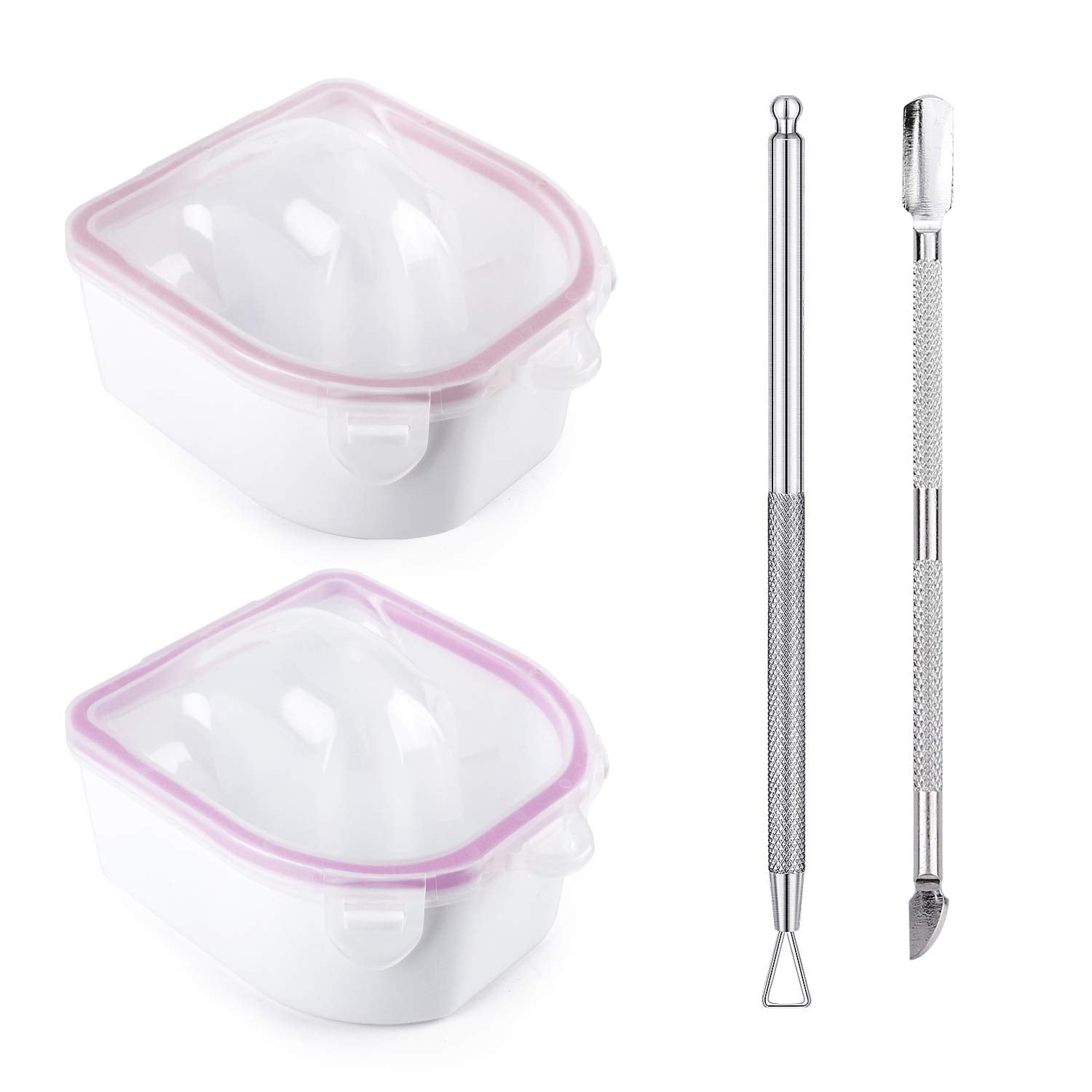 Nail Soaking Bowl, 2PCS Soak Off Gel Polish Dip Powder Remover Manicure Bowl with Triangle Cuticle Peeler and Stainless Steel Cuticle Pusher Nail Art Tool