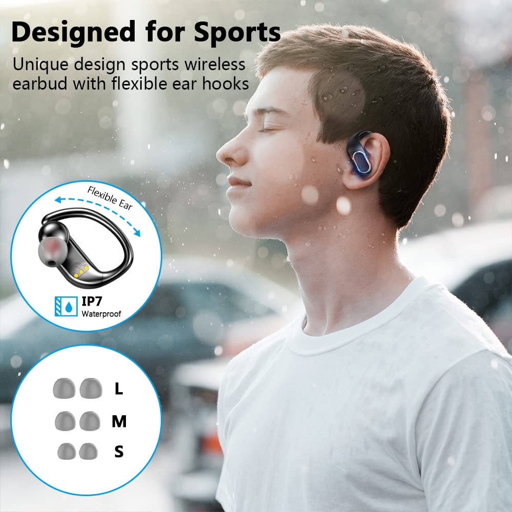 Wireless Earbuds, Bluetooth 5.1 Wireless Headphones Sports Bluetooth  Earphones in Ear Noise Cancelling Earbuds with Mic Deep Bass Sport Earhooks  IP7 Waterproof, 40H Playtime Headset for Running Sports 