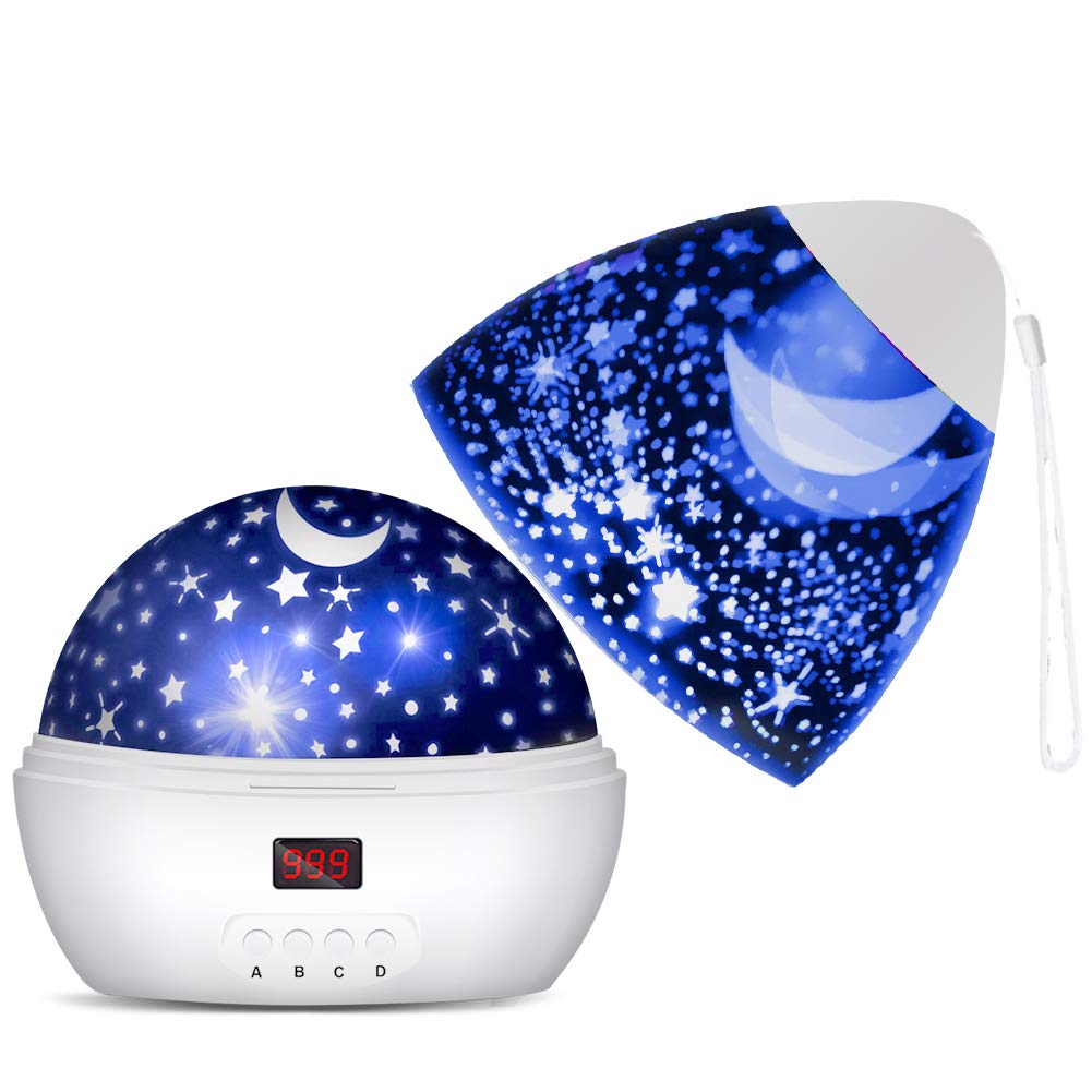 DSAATN Star Projector Light for Bedroom with Super Timer for 1 2 3 4 5 6 7 8 9 10 Year Old Girls & Boys Age 1-10 Stars & Moon Make Child Sleep Peacefully Kids Night Light (White)