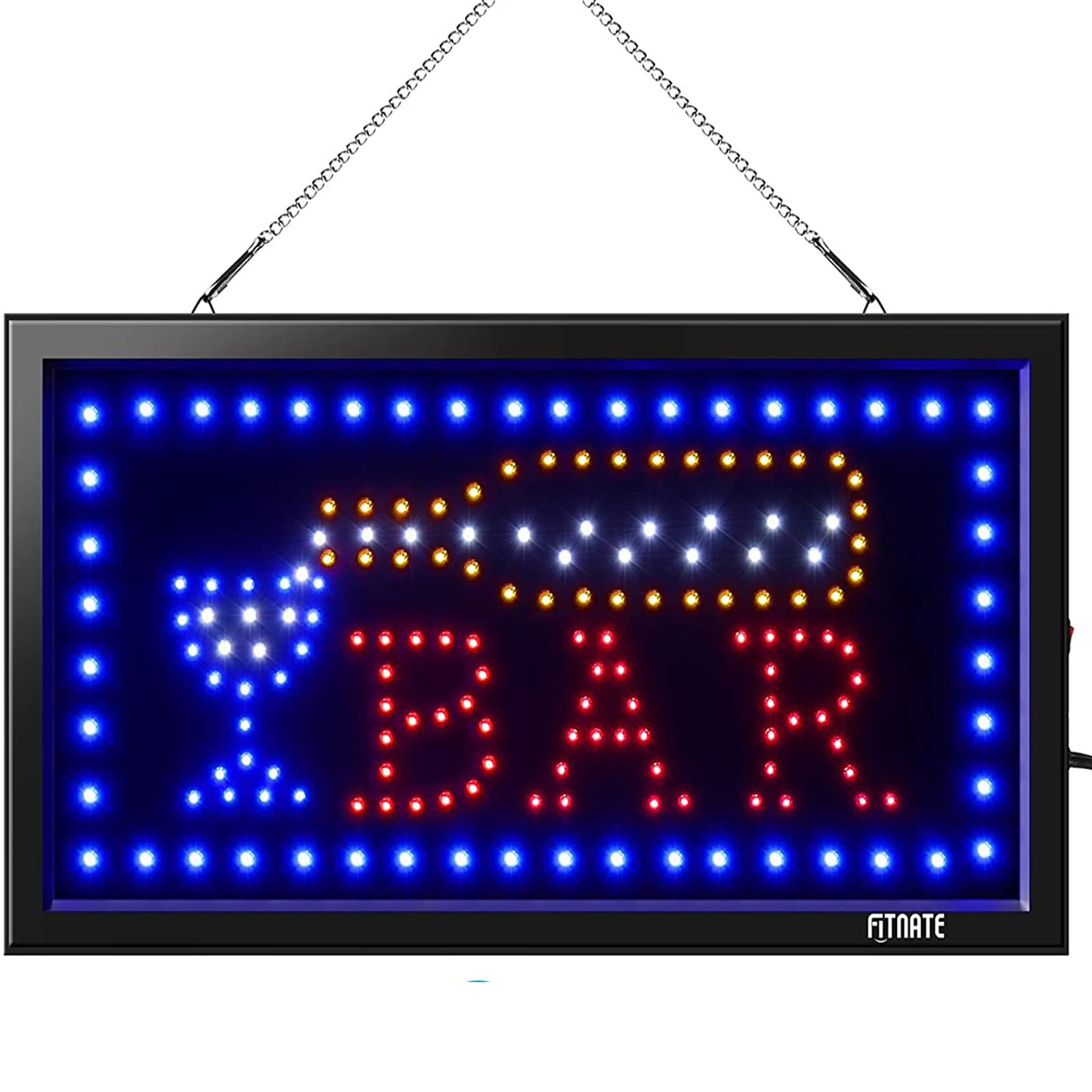Fitnate LED BAR Sign,48.5x25.5Cm Business BAR Sign Advertisement Board Electric Display Sign,with 2 Modes Flashing & Steady Light for Bar,Business,Walls,Window,Shop,Hotel