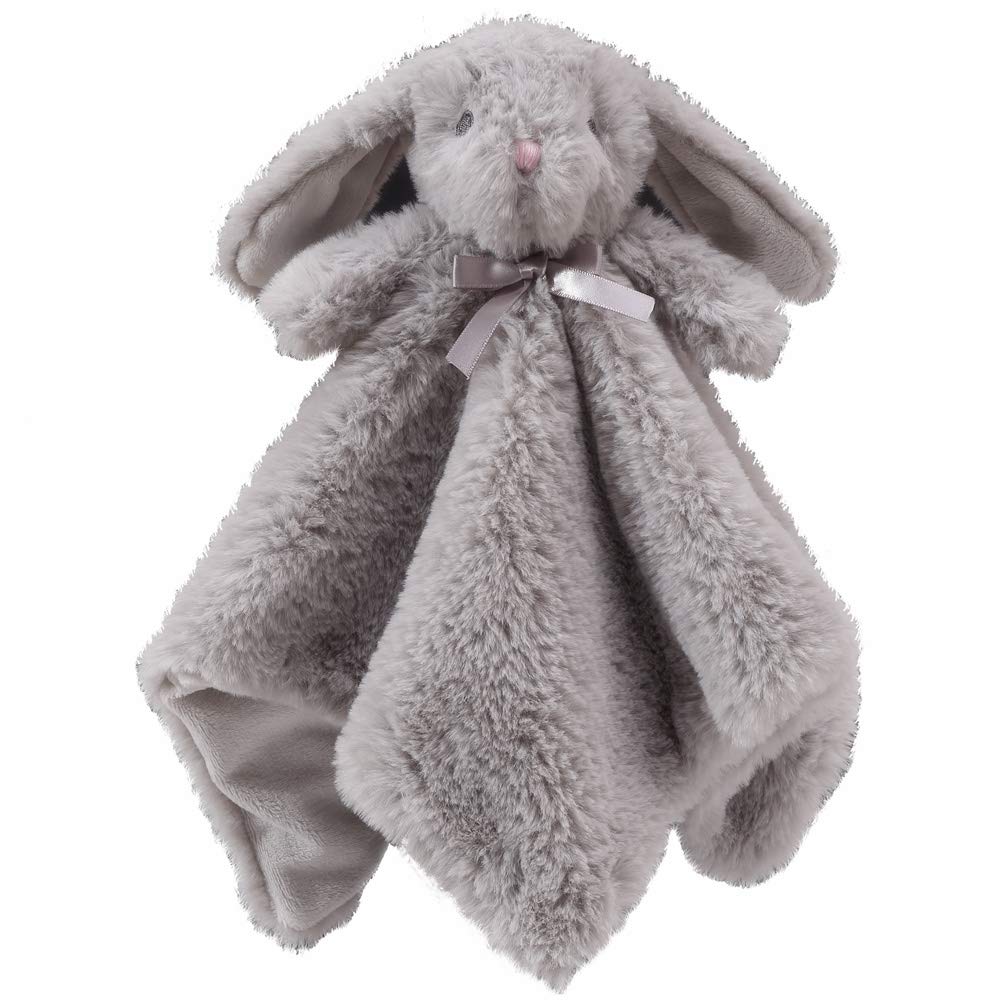 CREVENT Soft Cute Snuglling Toy Baby Security Blankies Unisex, Fuzzy Front + Fleece Backing (Grey Bunny)