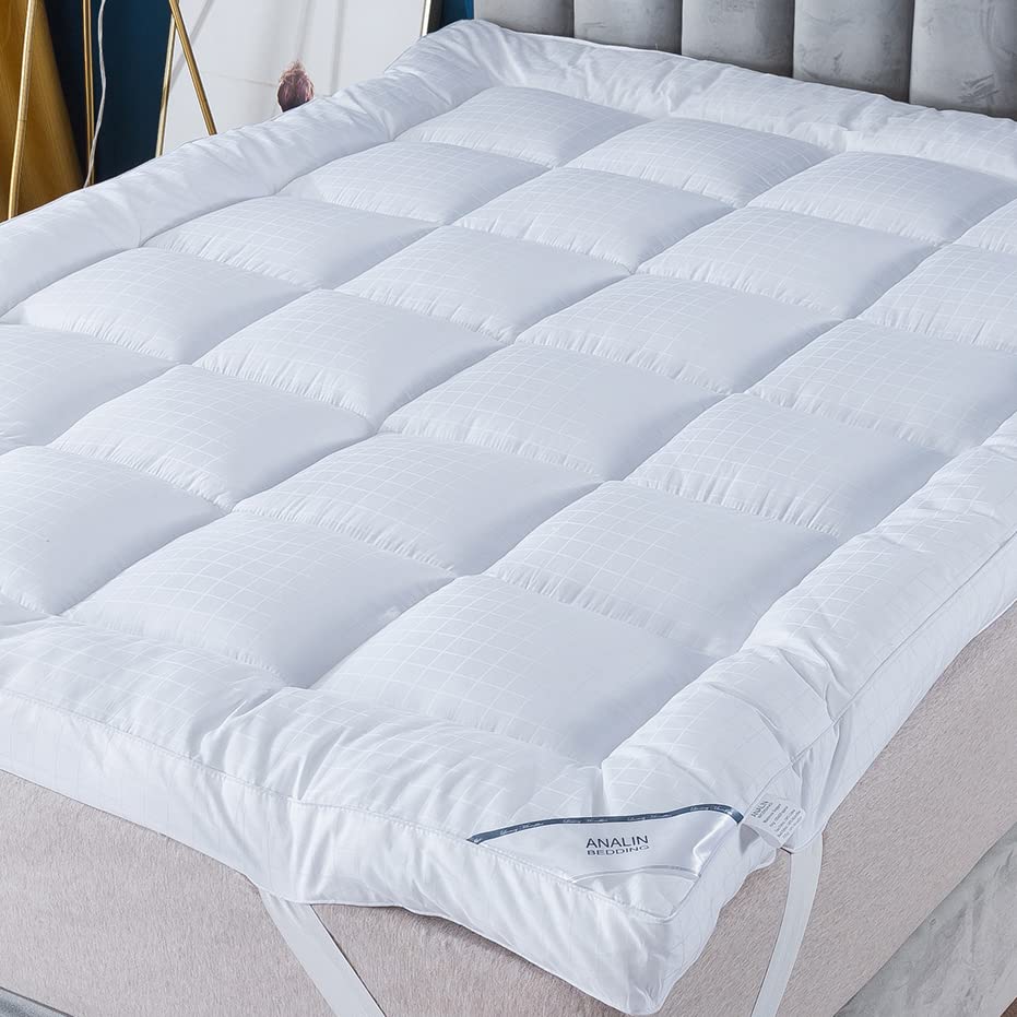 ANALIN Single Mattress Topper 10cm Down Alternative Fiber Soft and Breathable 400TC Cotton Mattress Cover.