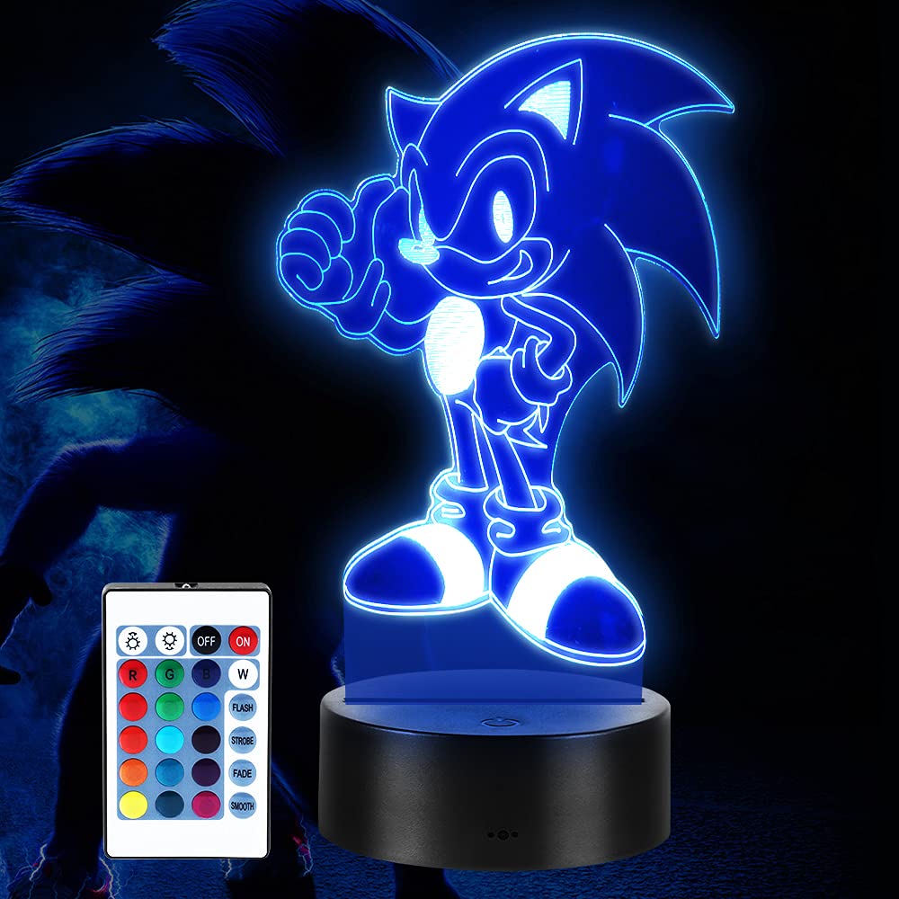 3D Hedgehog Illusion Lamp, Anime 3D Night Light with 16 Color Changing RGB, Creative Gift Toy for Kids Hedgehog Fans
