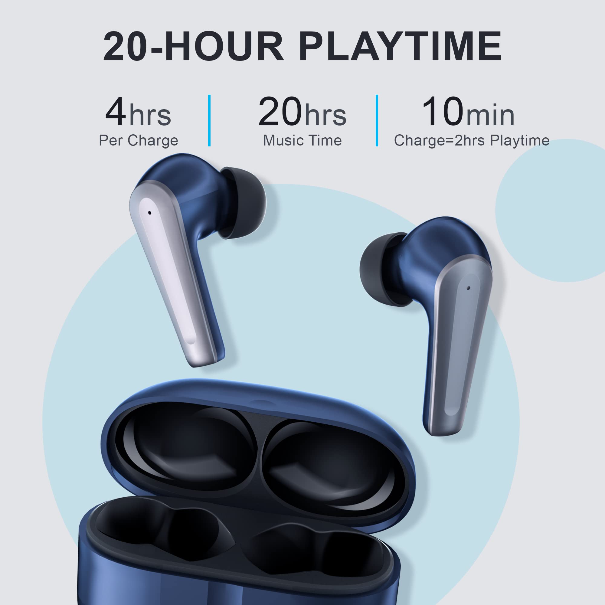 Wireless Earbuds, layajia Bluetooth 5.1 Air Mics Built-in Noise Cancelling, IPX7 Waterproof, Touch Control, USB-C Fast Charge, Deep Bass, in-Ear Headphones, 20H Playtime for iphone/Android