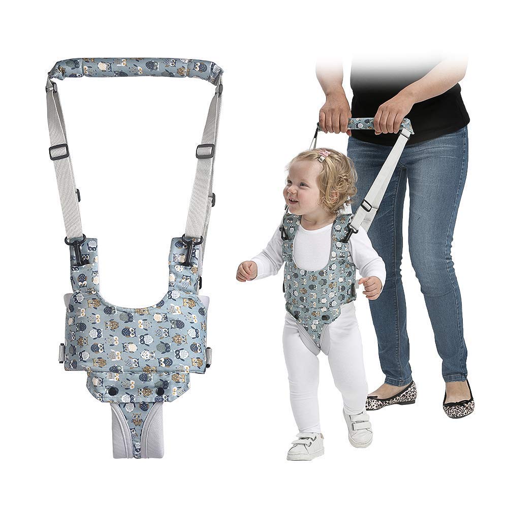 Baby Walker Assistant, Bambebe Toddler Baby Walking Harness, Hand Held Standing Up and Walking Learning Helper, Adjustable Safety Harness Belt for Baby 6-28 Months(Blue-Floral)