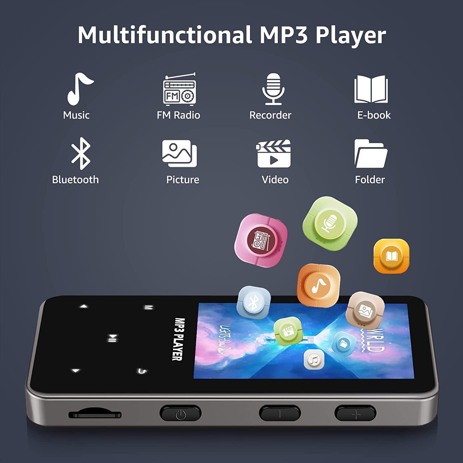 Aiworth 32GB MP3 Player Bluetooth 5.0 - Portable Multifunctional MP4 Player with FM Radio, Recorder, Mini Lossless Music Player for Sports and Running, Supports Up to 128GB