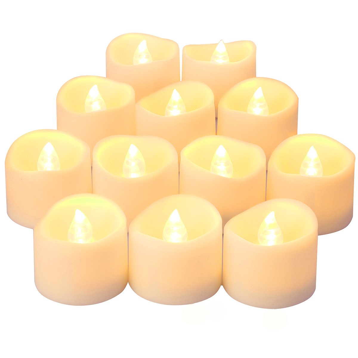 Oria LED Candles Tea Lights, Flickering Flameless Candles, Realistic Battery Operated Fake Candle with Warm White Bulb light for Christmas Decoration, Festivals, Weddings Propose etc. (Pack of 12)