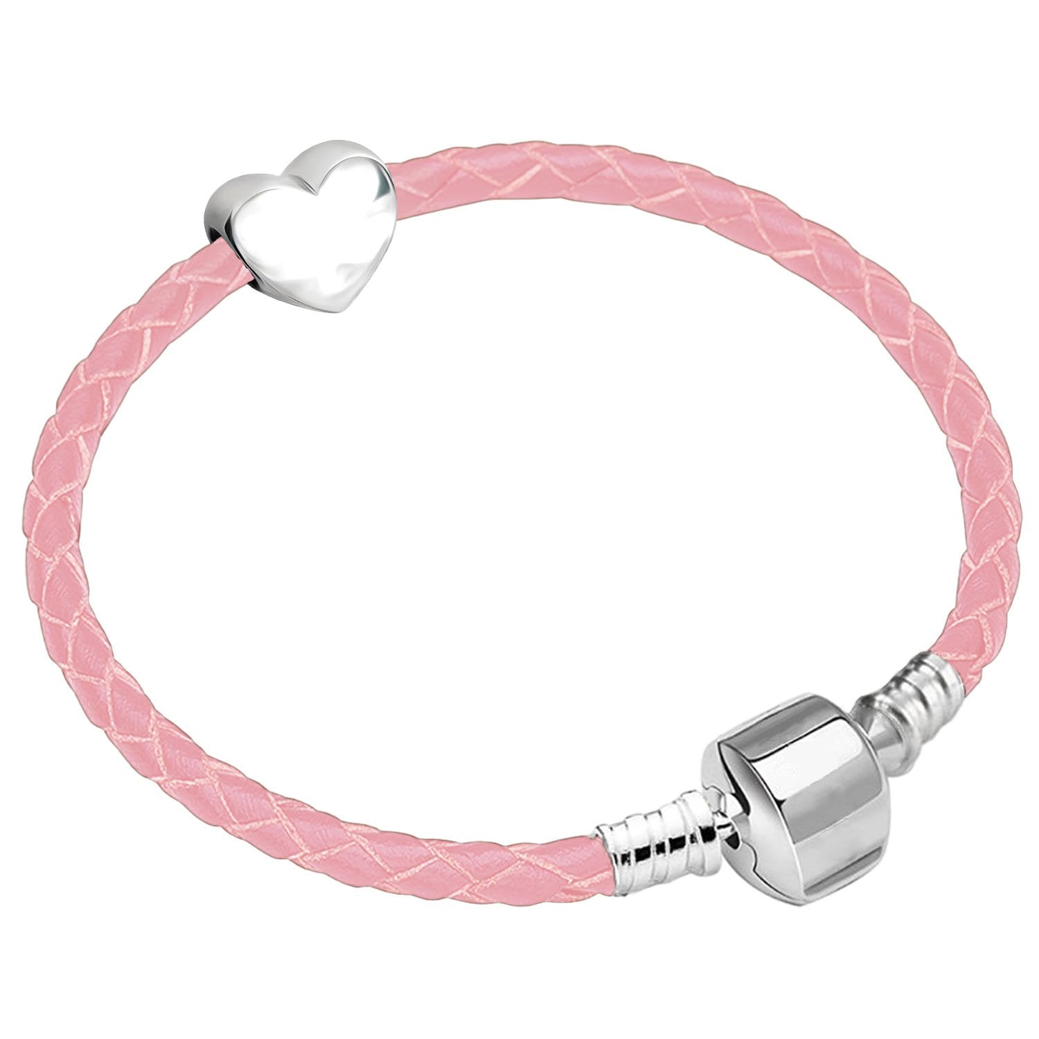 16cm Girls Leather Starter Charm Bracelet with Silver Heart and Gift Box for Age 4-7 Years