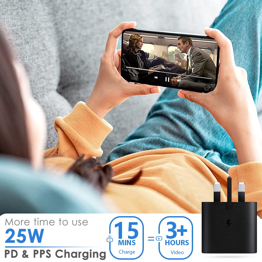 Samsung Charger Plug 25W USB C Fast Charger Plug and Cable 1M PD3.0 & PPS Type C Fast Charger Plug and USB C Cable Compatible with Samsung Galaxy S21/S21+/S22/S22+/S20 Ultra/Z Flip 3/Z Fold 3 5G/S20