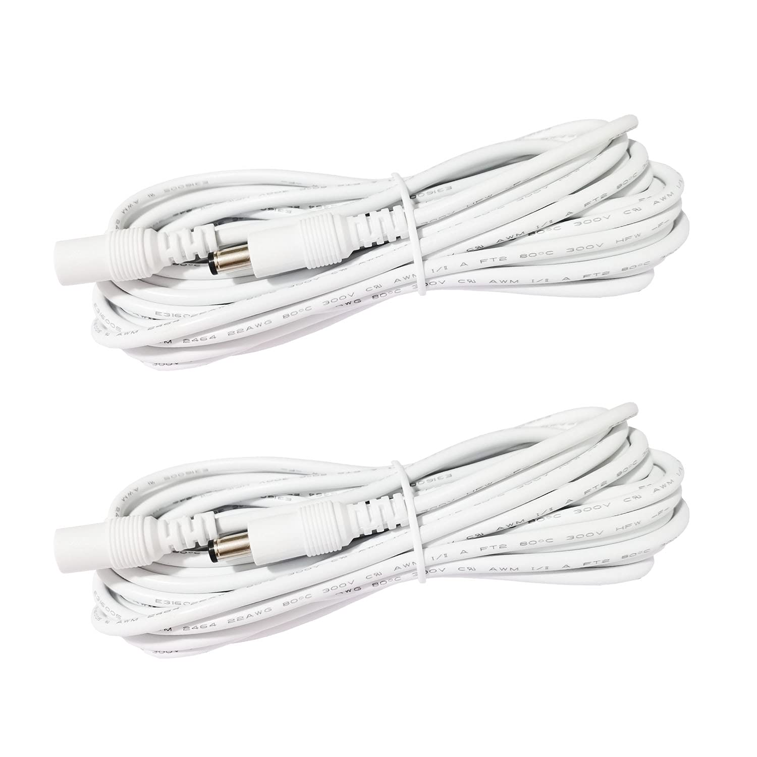 LitaElek 2pcs 2.5m/8.2ft DC 12V Extension Cable with 2.1mm x 5.5mm DC Plug Adapter DC 0-36V Male to Female Power Cord for Car Monitor, CCTV Wireless IP Camera, LED Strip Light, etc, White