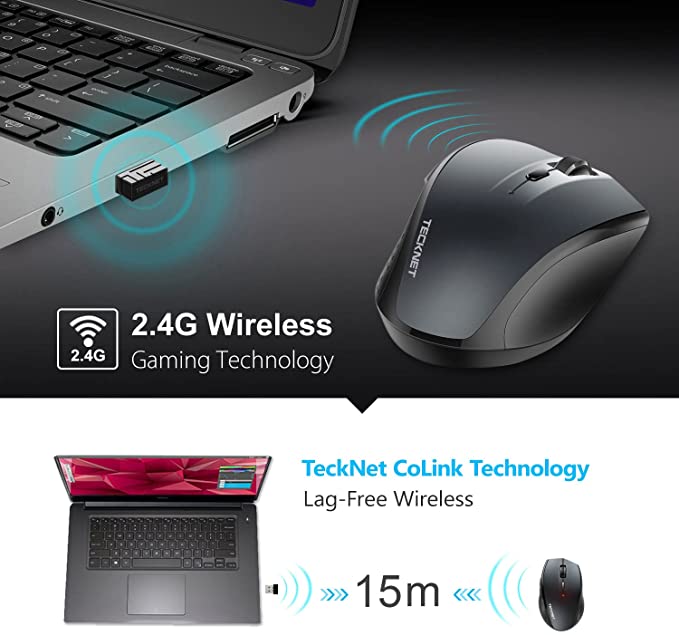 TECKNET 2.4G Classic Wireless Mouse - 3200 DPI -6 Adjustment Levels - Nano USB wireless receiver