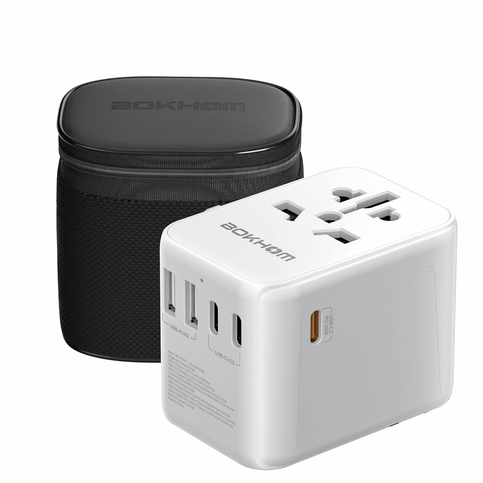 Worldwide Travel Adapter with USB C PD 30W Fast Charging , Travel Plug Adapter (3 USB C 2 USB-A ) Universal Socket Dual 10A Fuses Surge Protection All In One International Adapter - EU UK US AU Plugs