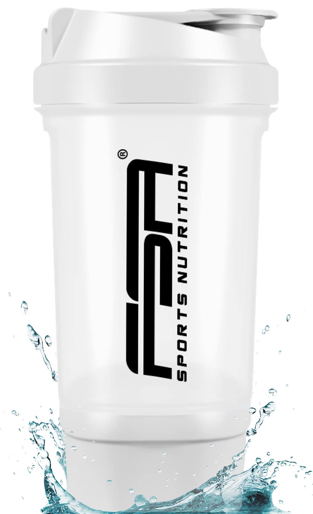 Protein Shaker 500 ml with Storage, Diet Shaker, BPA Free from the German pro sport brand FSA Nutrition® (White)