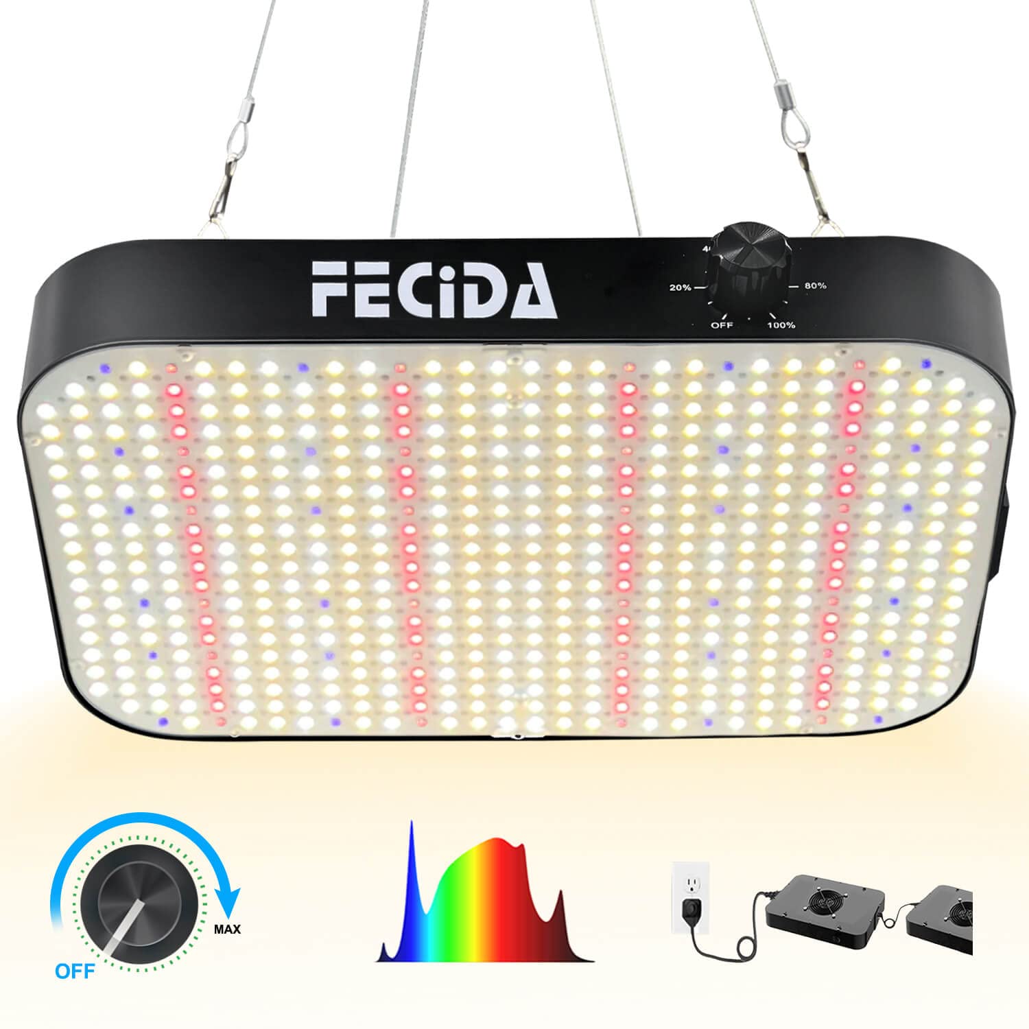 FECiDA 600W Dimmable LED Grow Light, 2022 Best Full Spectrum LED Plant Grow Light for Indoor Plants Seed Starting, Seedlings, Vegetables, UV & IR & 660nm LEDs Included and Daisy Chain Function