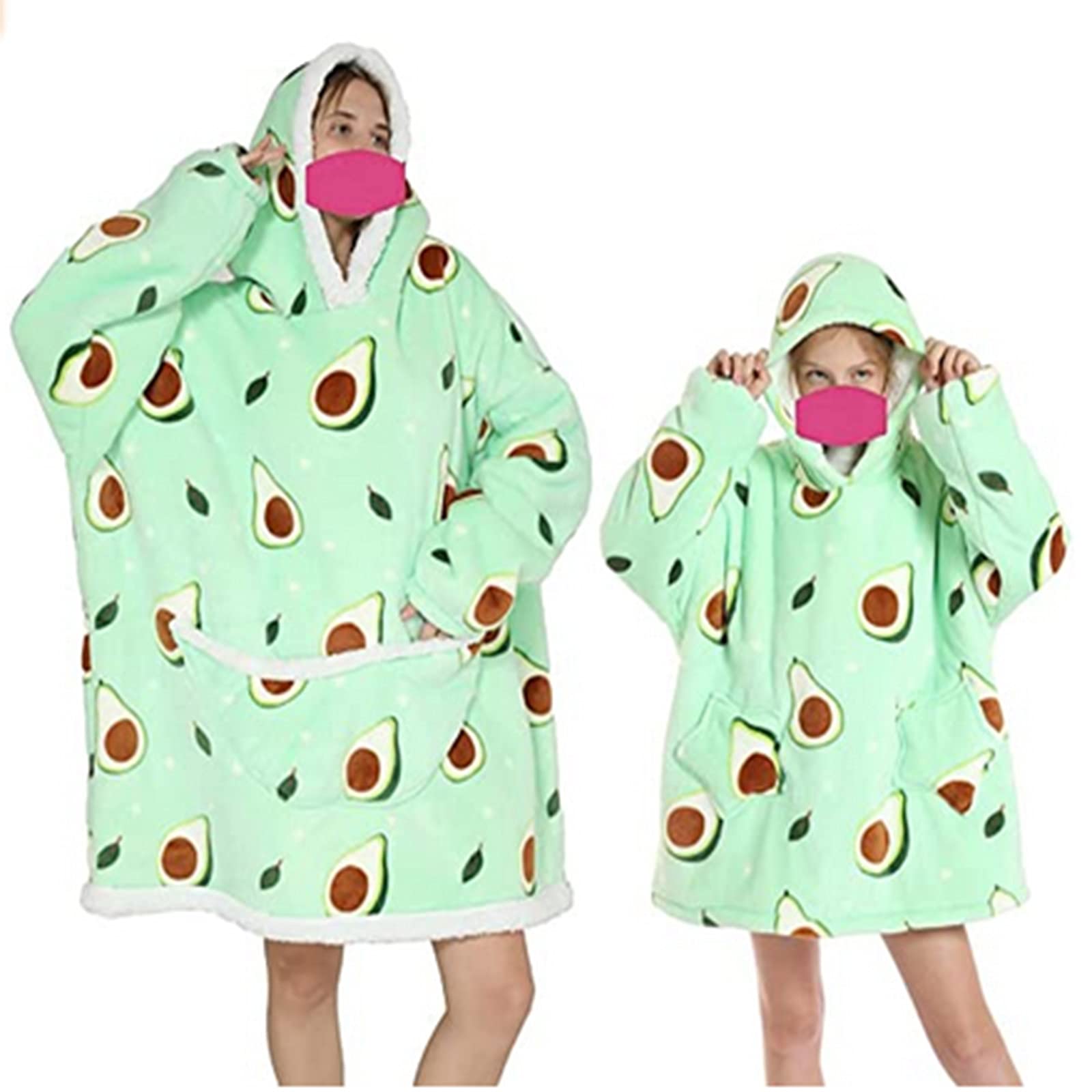 Wearable Blanket Sweatshirt Hoodie UK Comfy Fluffy Avocado Blanket Hoodies for Women Men Adults Kids, Oversized Double Fleece Plush Hoodie with Big Pocket for Birthday Gifts