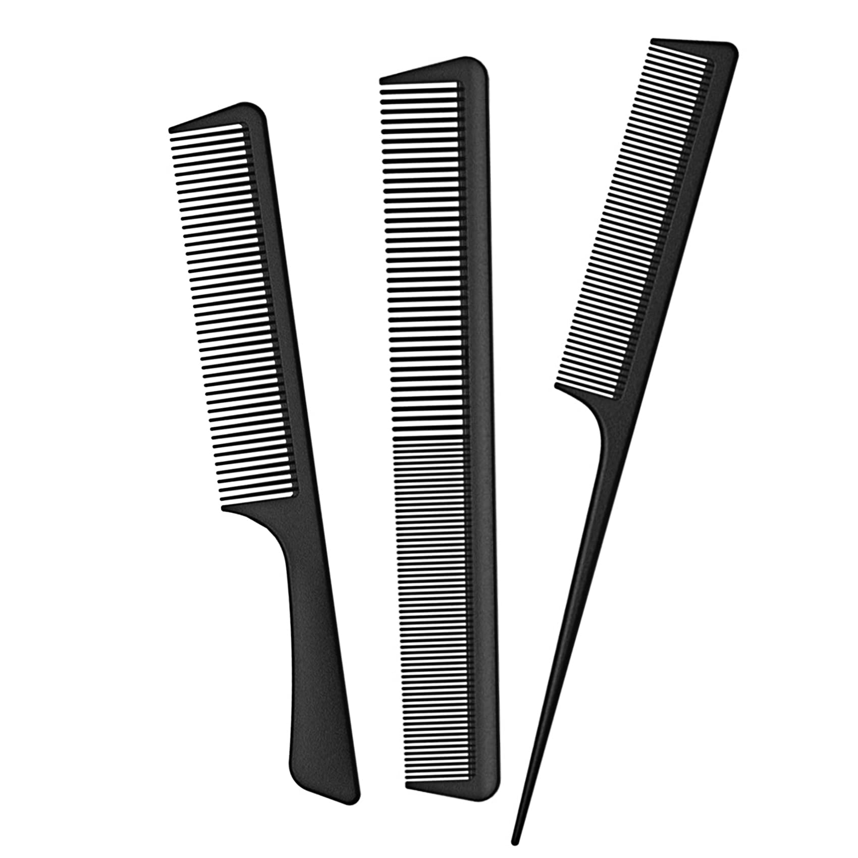 JeoPoom Hair Comb Set[3 Pieces], Tail Comb, Wide Tooth Comb and Fine Wide Tooth Comb, Carbon Fiber Professional Haircut Comb, Sturdy, Heat-resistant, Anti-static for Most Hair Types(Black)
