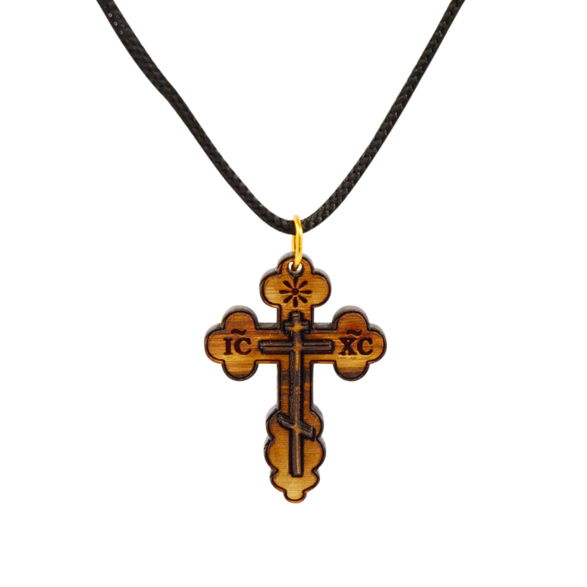 Authentic Wooden Eastern Orthodox Olive Wood Cross Necklace from Bethlehem - Real Olive Wood Christian Jewellery for Men and Women - Certificate of Authenticity and Cotton Pouch Included