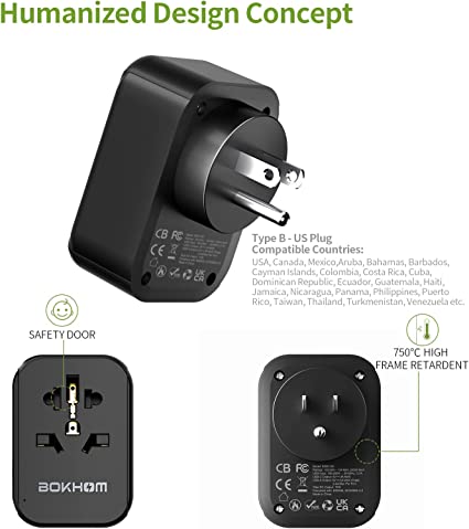 UK to US Travel Adapter with USB, Universal Travel Adapter (2 USB -A & 1 Type-C) Travel Plug Adapter Worldwide Travel Adaptor to USA Canada Japan Korea Thailand Vietnam Mexico and More (Type B)