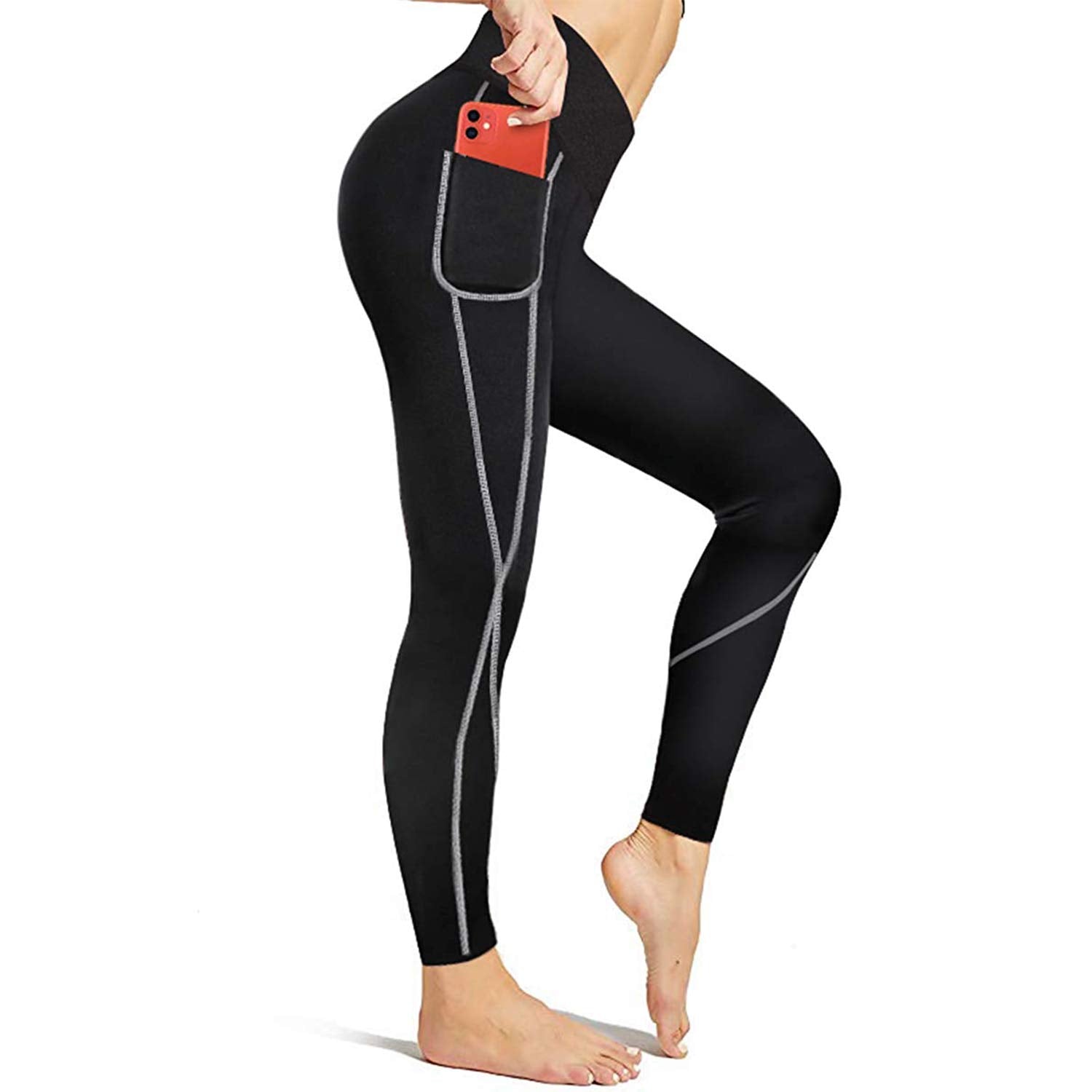 Gotoly Women Sauna Weight Loss Slimming Neoprene Pants with Side Pocket Hot Thermo Sweat Leggings