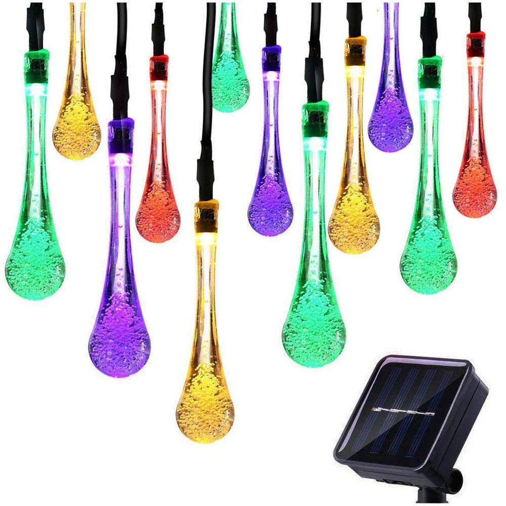 [21ft 30LEDs] Solar String Lights, T-SUN Solar Powered Outdoor Garden Fairy Lights, Water Drop Decorative Lights for Garden, BBQ, Camping, Party, Christmas Tree and Home Ornaments.