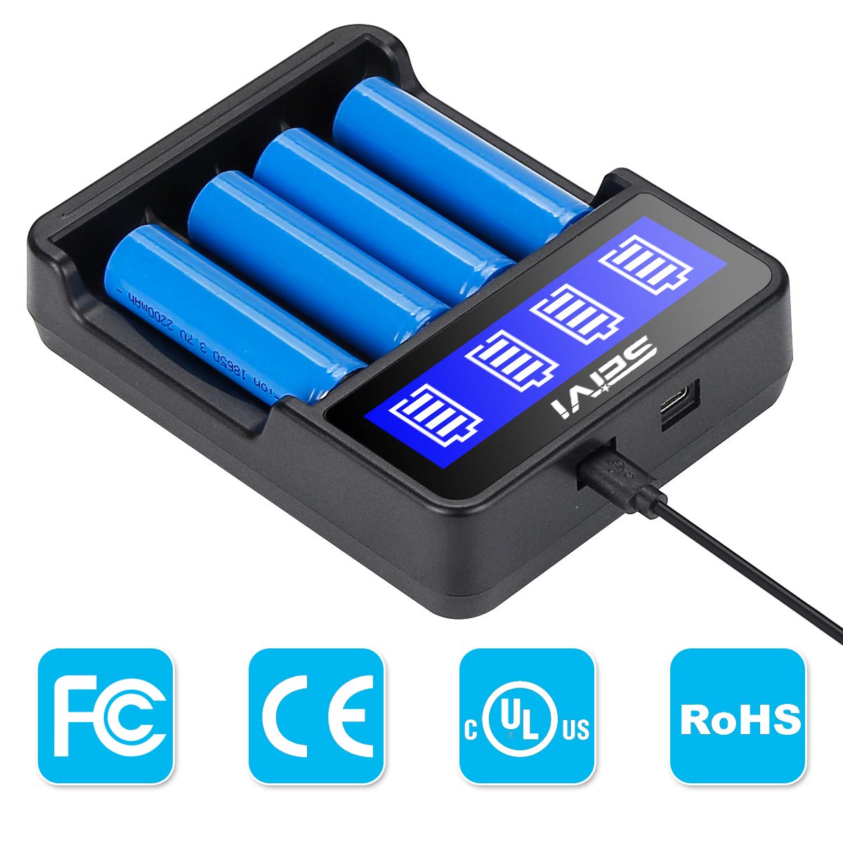 18650 Battery Charger, SEIVI LCD Display Universal Smart Charger for Rechargeable Batteries Li-ion Batteries 18650 26650 18490 17670 17500 16340 14500, Ni-MH/Ni-Cd A AA AAA Batteries