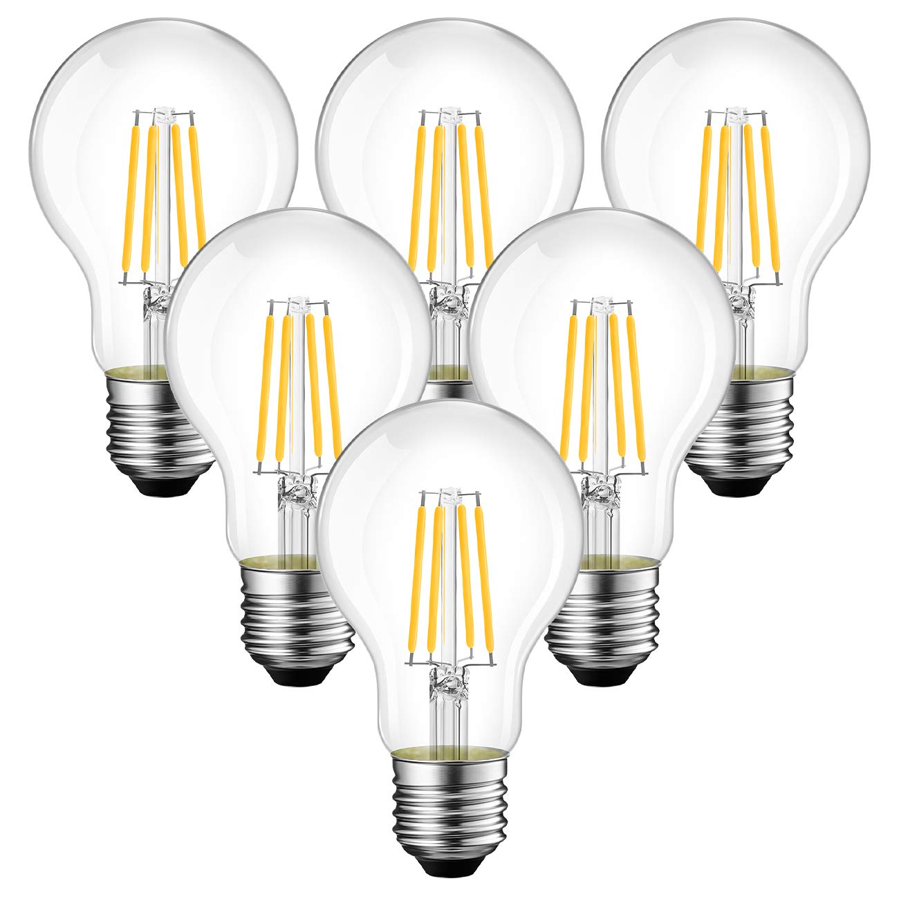 E27 Edison Filament Screw Bulb Warm White,ANWIO 7.5W Filament Led Bulbs GLS E27,75W Replacement, A60 GLS Clear Filament Bulb,1055LM,2700K, Non-dimmable ( 6 Pack)