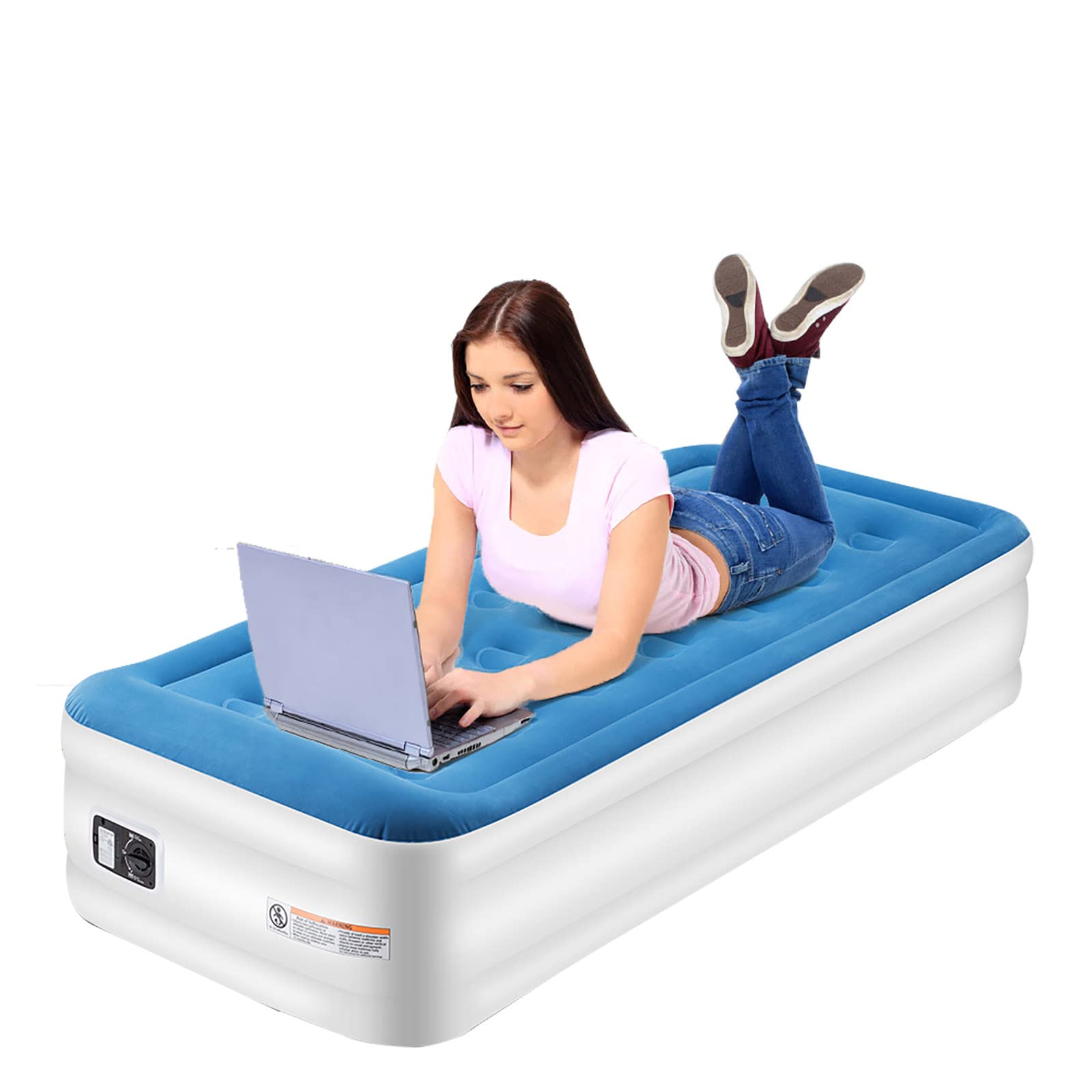 Inflatable Air Mattress with Built-in Electric Pump and Pillow, Twin Size Blow Up Bed with Storage Bag Double Airbed for Family Guests and Travelling
